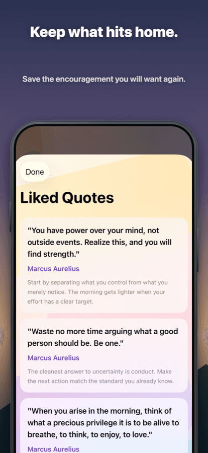 Spark screenshot showing saved favorite quotes.